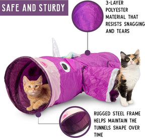 Magic Mewnicorn Multi Cat Tunnel Boredom Relief Toys with Crinkle Feather String for Dogs, Cats, Rabbits, Kittens and Guinea Pigs for Hiding Hunting and Resting