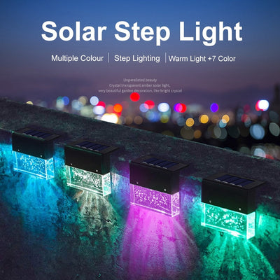 Waterproof new RGB LED solar step lights with crystal transparent amber design for garden decoration and multi-color lighting