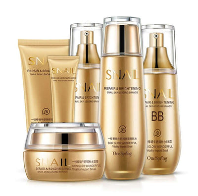 6pcs moisturizing and hydrating skincare set with facial cleanser, toner, lotion, cream, eye cream, and BB cream in gold packaging