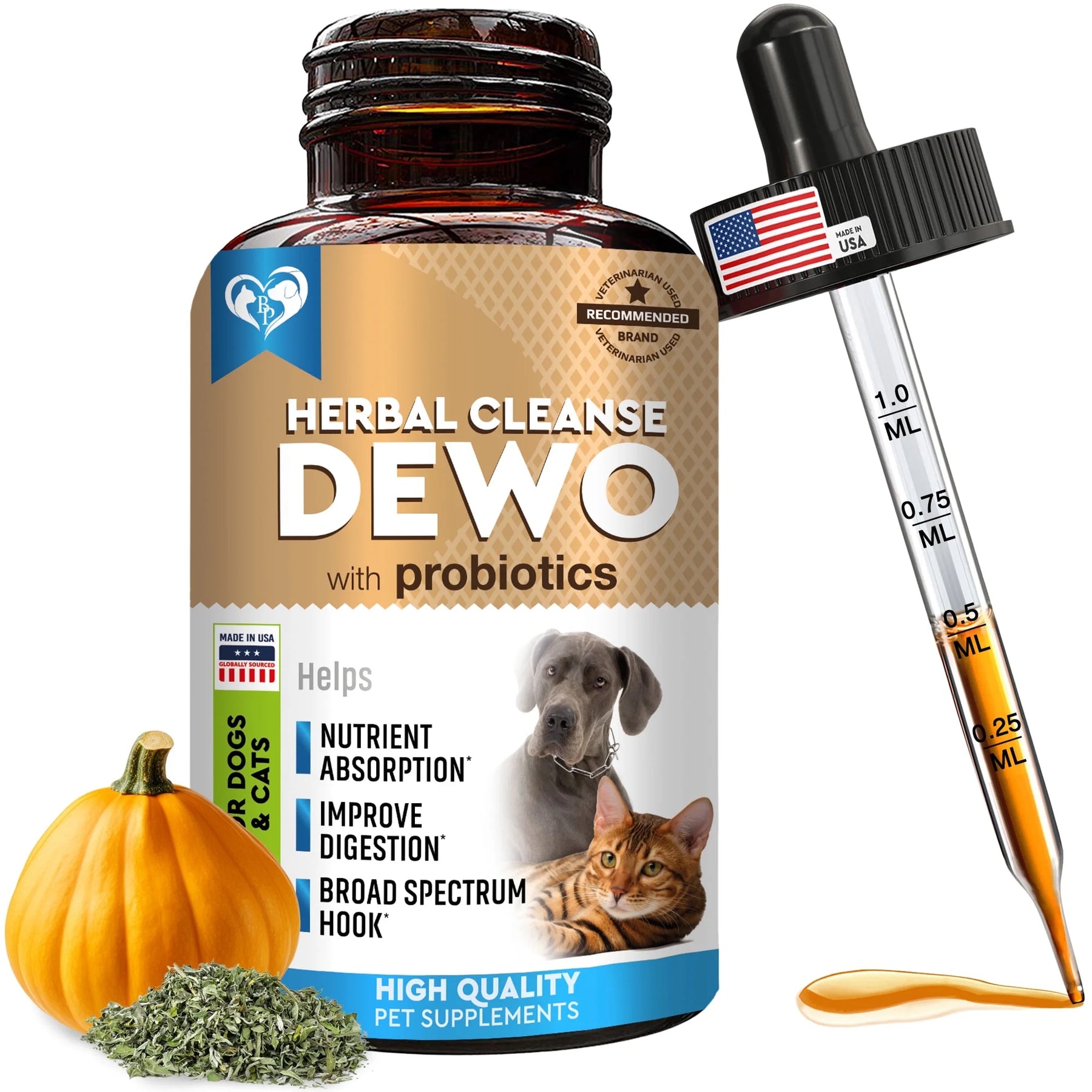 Dewormer for Dogs & Cats - Made in USA - Effective against Tapeworms Hookworms Roundworms Whipworms - Natural Worm Treatment for Kitten & Puppy