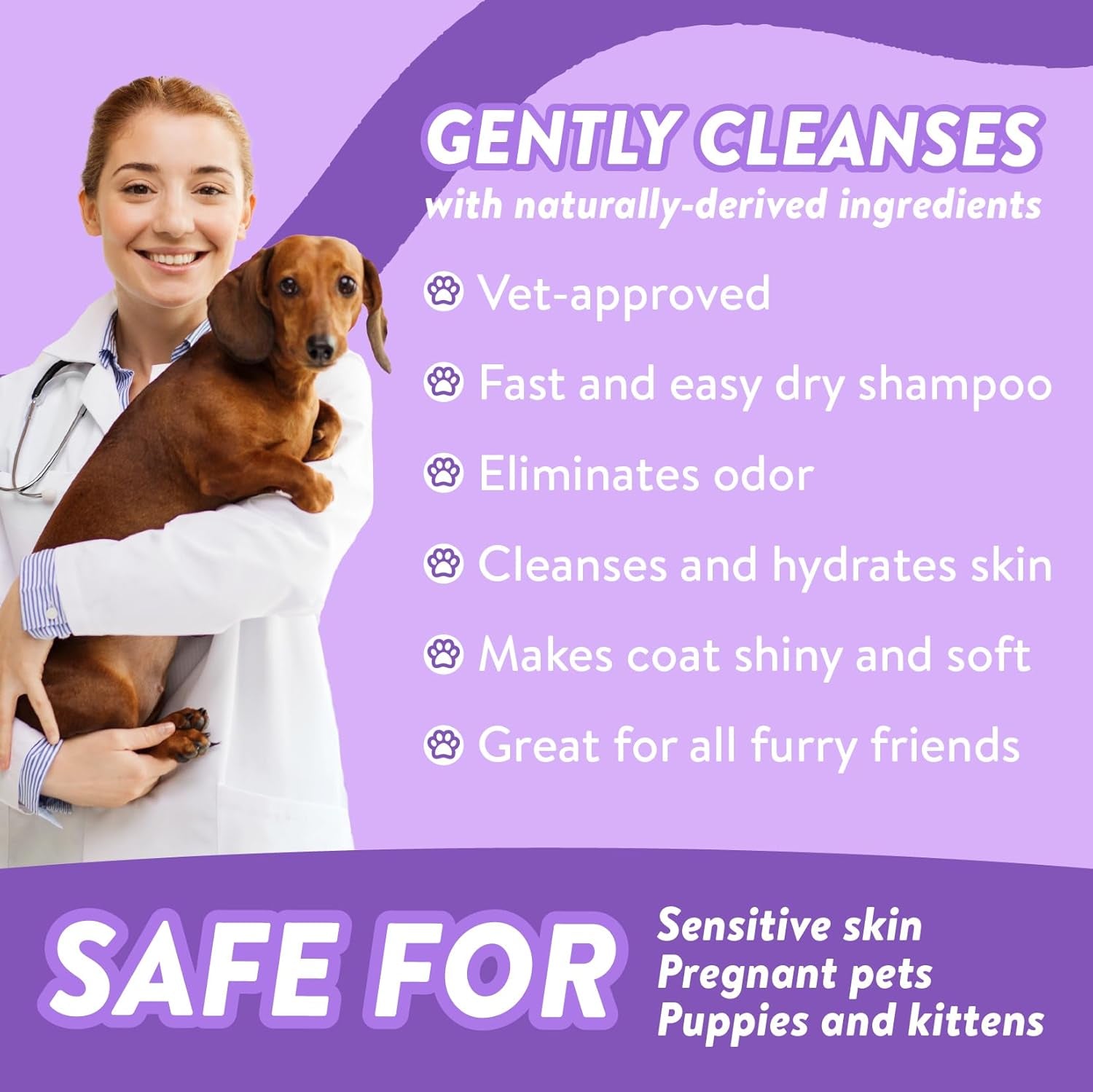 Waterless Shampoo - Natural Dry Shampoo for Dogs & Cats - Neutralizes Pet Odor - No Rinse Required - Made of Natural Extracts - Safe for Sensitive Skin - Made in USA - Lavender (8 Fl Oz)