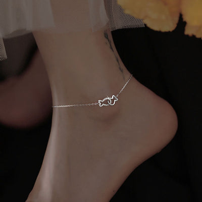 S925 silver kiss fish anklet for women with zircon accents.