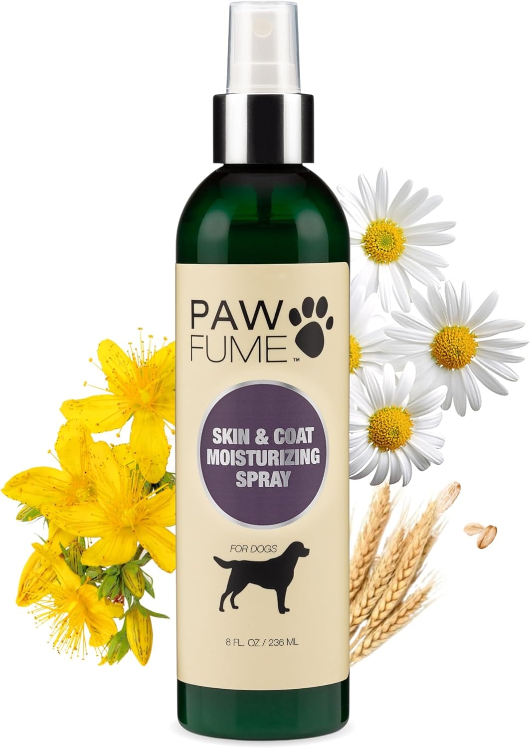 Pawfume Skin & Coat Moisturizing Spray for dogs with chamomile and essential botanicals.