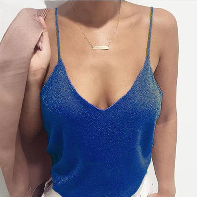 Blue tight casual camisole vest top for women with thin straps