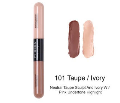 Double heads natural color brightening liquid concealer for any skin type in 101 Taupe/Ivory shade with neutral and pink undertones