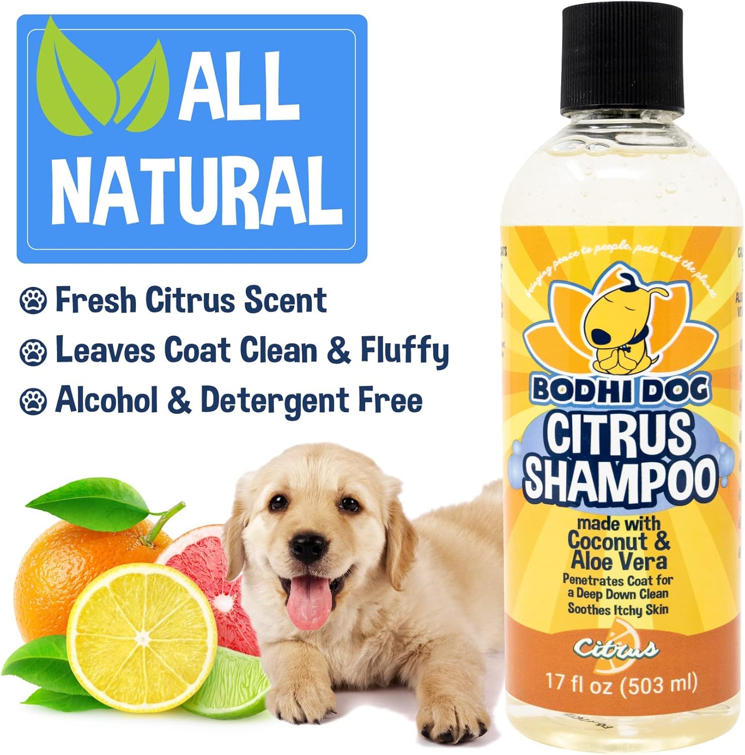 Refreshing Orange Citrus Shampoo - Deep Cleaning Coconut & Aloe Formula - Natural Soothing, Moisturizing Pet Wash for Dogs, Cats, Puppies - Tear-Free (17 Fl Oz)