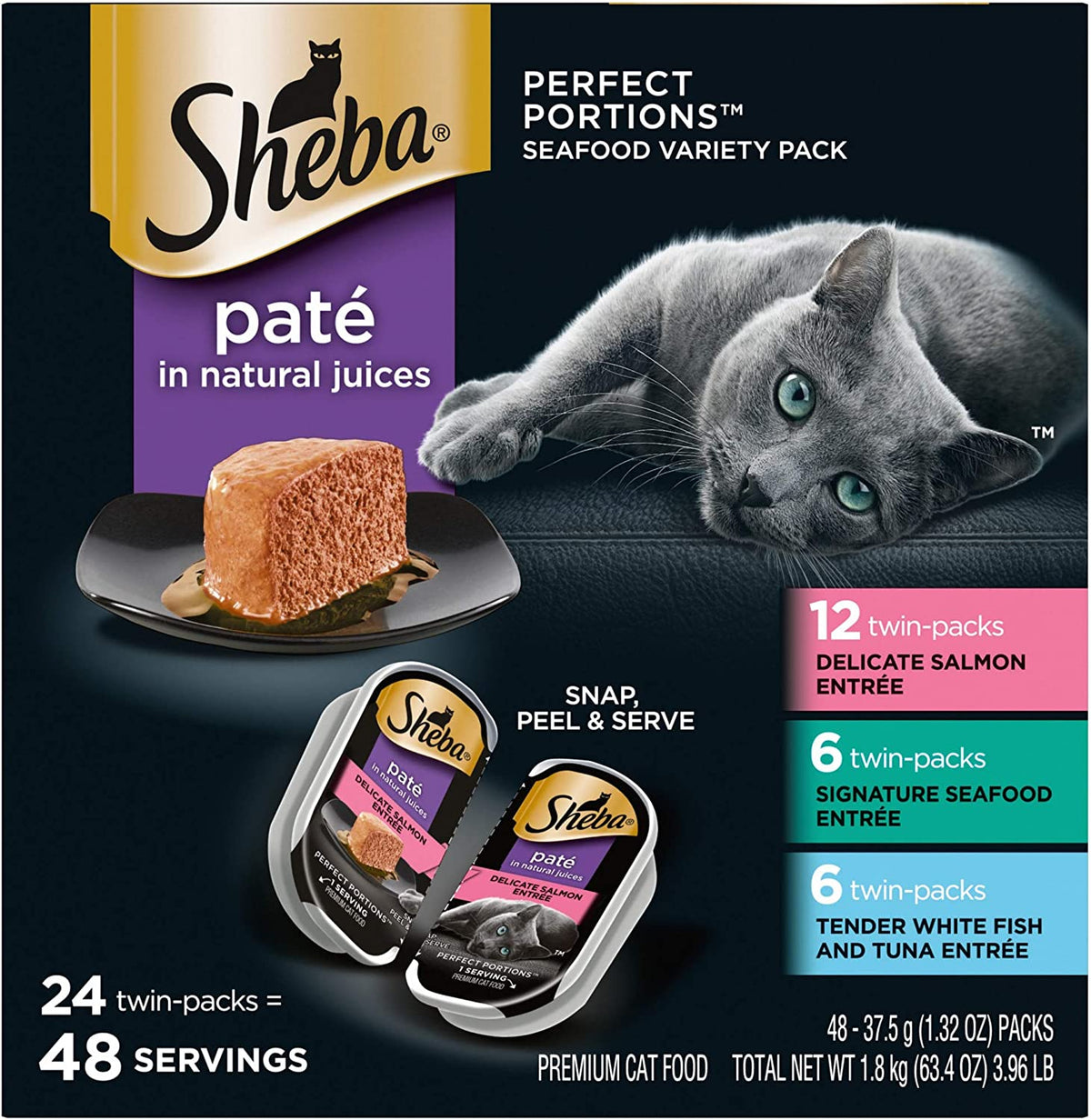 Perfect Portions Paté Wet Cat Food Trays (24 Count, 48 Servings), Signature Seafood Entrée, Easy Peel Twin-Pack Trays