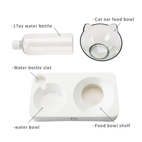 Tilted Cat Food Bowl with Feeding Mat for Food and Water, Food Feeding Dishes for Raised Cats and Puppies