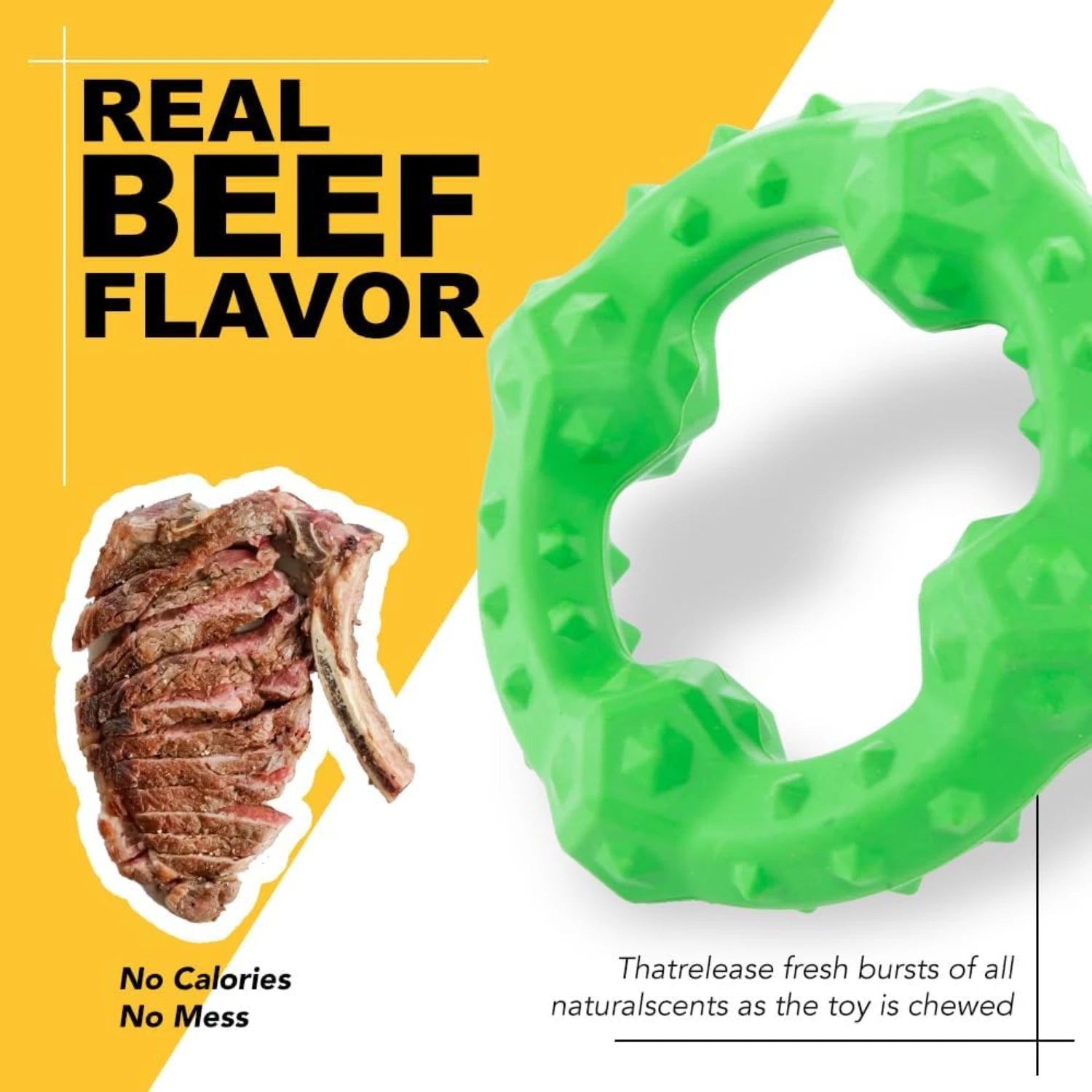 Interactive, Fun Green Beef Dental Chew Toy - High-Quality, Delicious - Excellent Oral Hygiene for Medium to Large Dogs - Promot