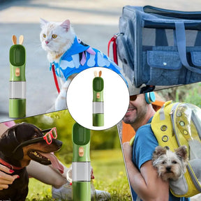 Dog Travel Bottles 2-in-1 Dog Cat Bottle with Food Container Cartoon Puppy Drinker Portable Pet Feeders Travel Food Dispenser