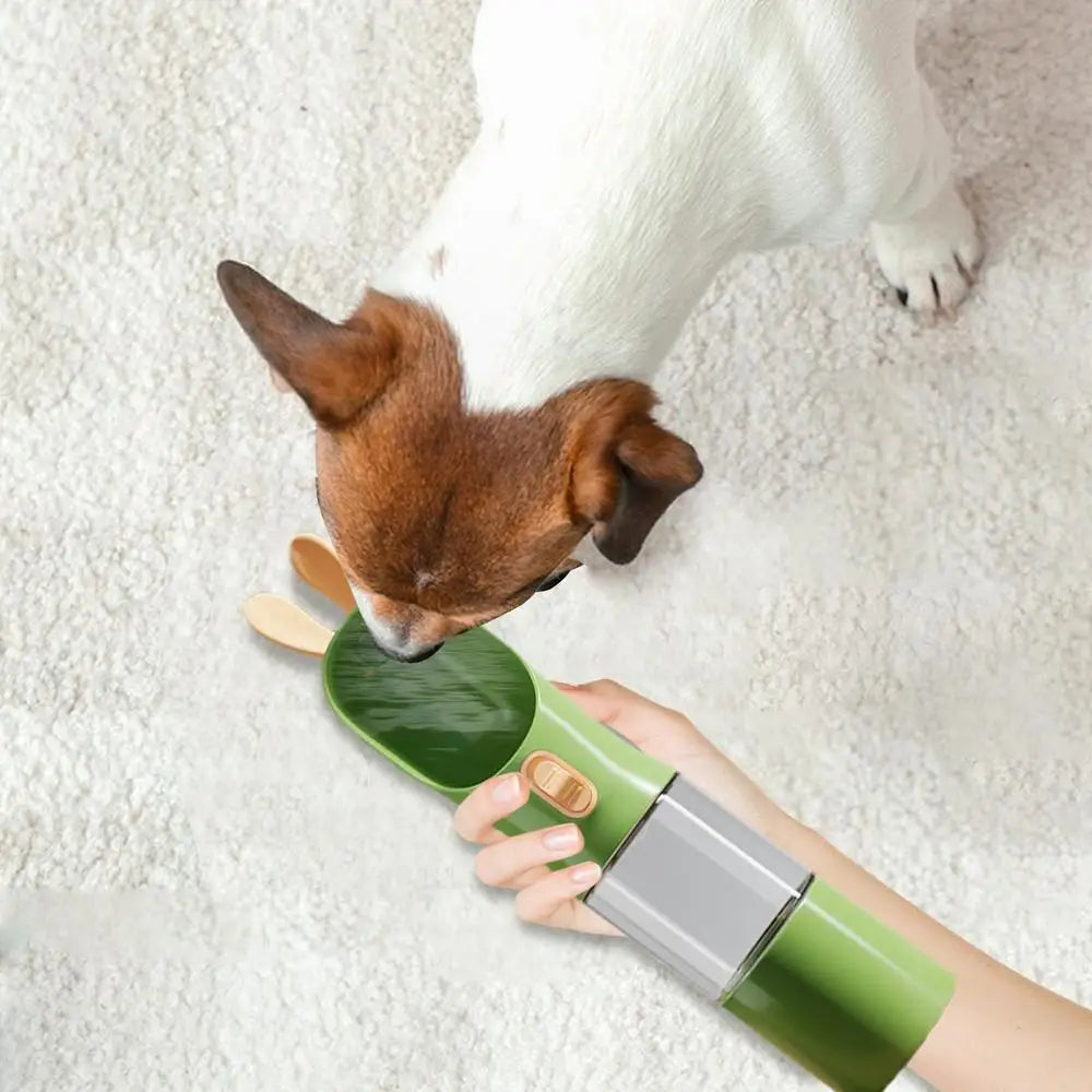 Dog Travel Bottles 2-in-1 Dog Cat Bottle with Food Container Cartoon Puppy Drinker Portable Pet Feeders Travel Food Dispenser