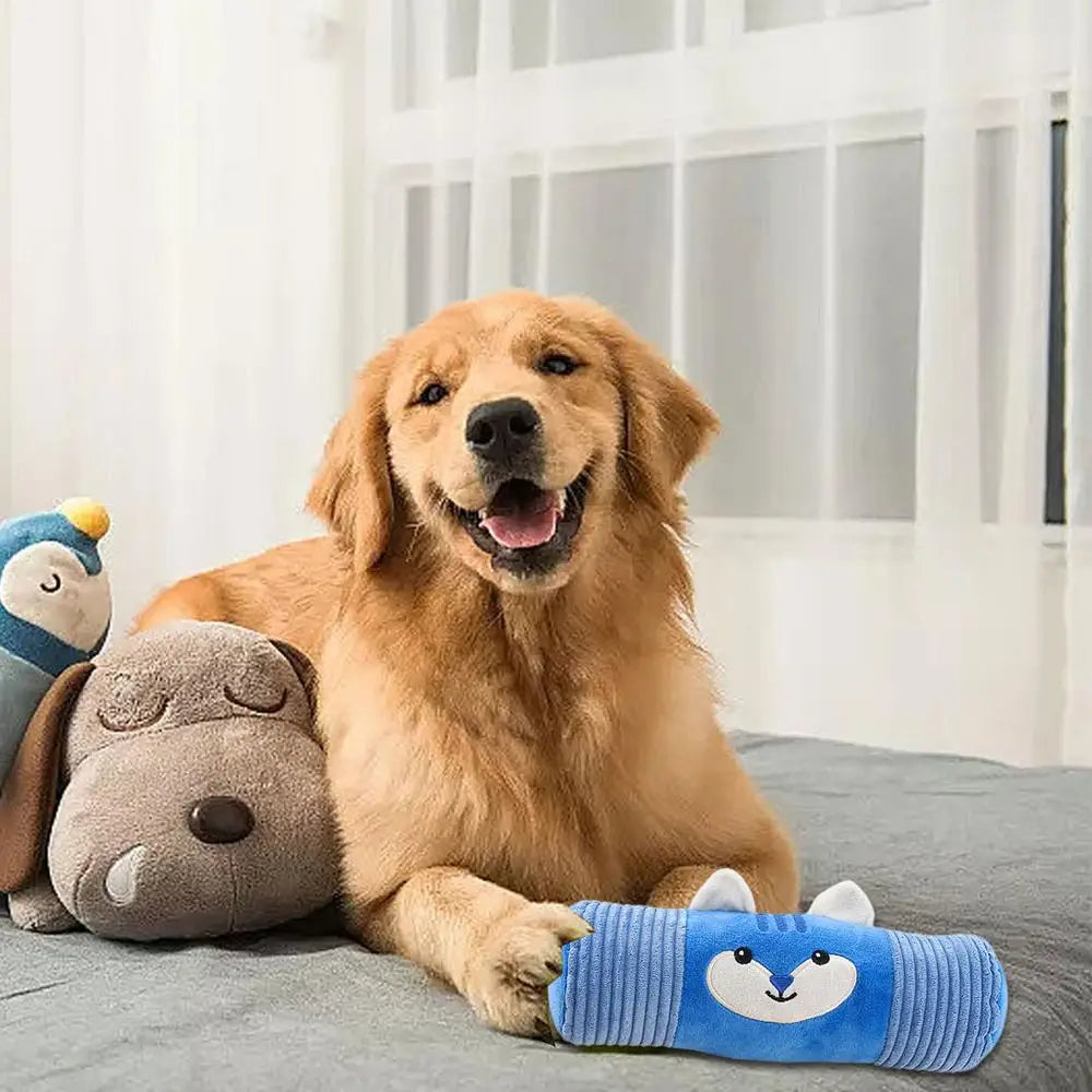 Puppy Chew Toys Plush Stuffed Animal Squeaky Toys Interactive Games Cylindrical Pillow Dog Squeakers Enrichment Pet Supplies For