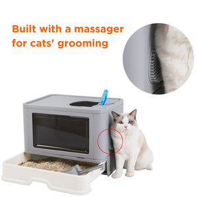 Large Hooded Cat Litter Box Tray Drawer Type Pet Kitty Toilet Top Entry Anti-Splashing Enclosed Potty with Hair Grooming Scoop