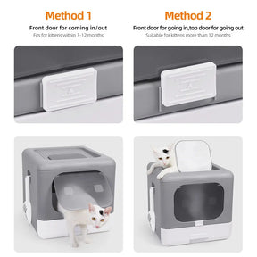 Cat Litter Box with Scoop and Tray, Enclosed, Foldable Kitten Toilet, Detachable Poop, Top Front Entry, Pet Supplies