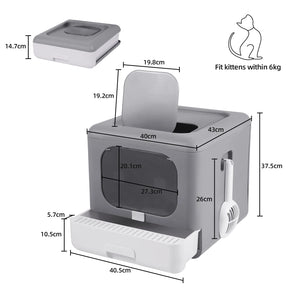 Cat Litter Box with Scoop and Tray, Enclosed, Foldable Kitten Toilet, Detachable Poop, Top Front Entry, Pet Supplies