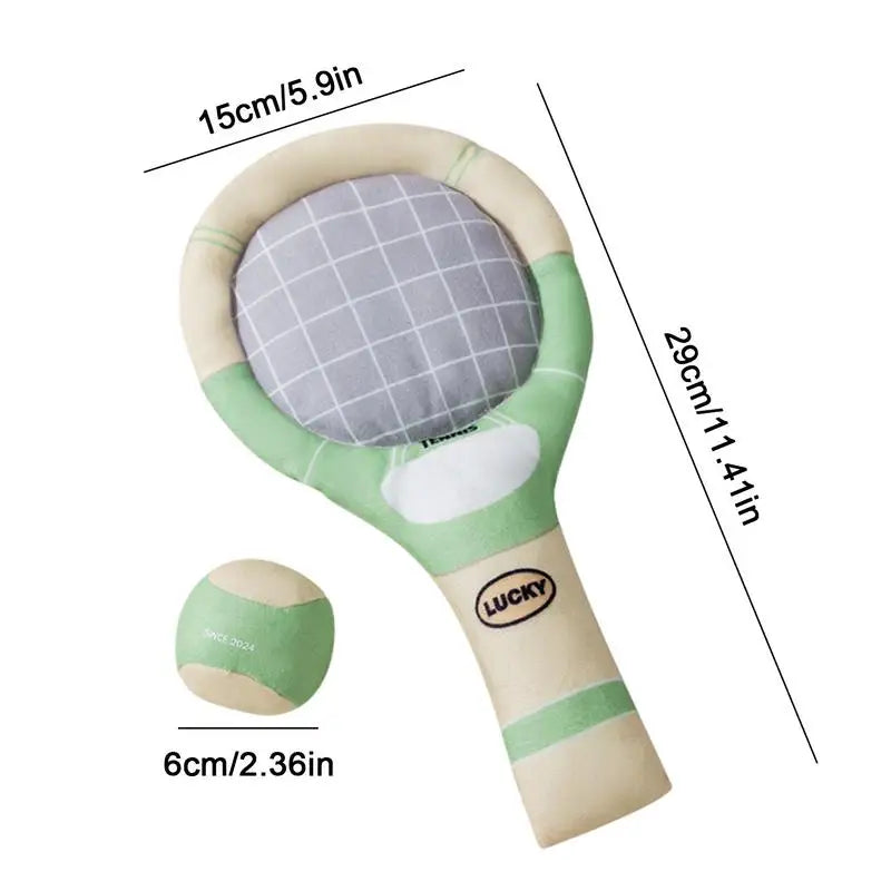 Stuffed Dog Toys Funny Puppy Squeaky Tennis Balls And Racket Set For Teething Chewing Indoor Outdoor Chew Play Dog Toys For