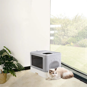 Large Hooded Cat Litter Box Tray Drawer Type Pet Kitty Toilet Top Entry Anti-Splashing Enclosed Potty with Hair Grooming Scoop