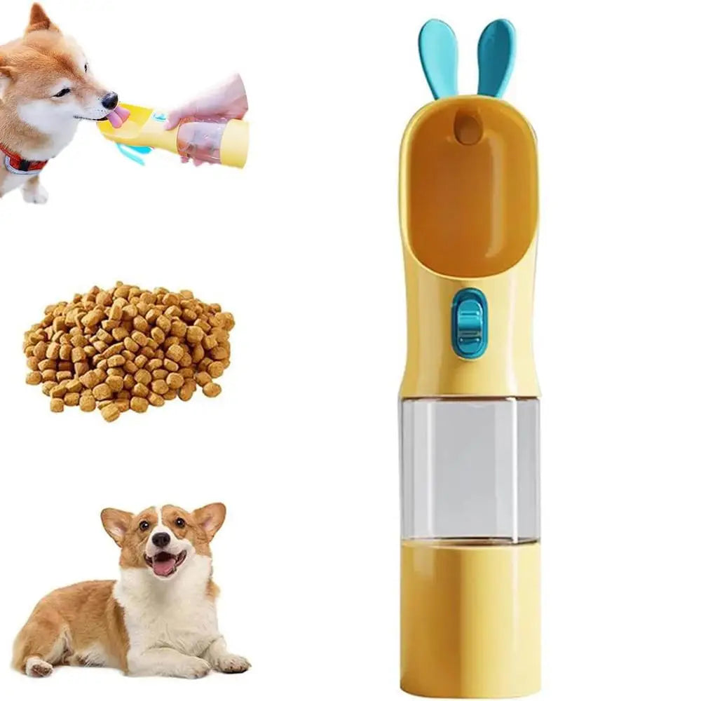 Dog Travel Bottles 2-in-1 Dog Cat Bottle with Food Container Cartoon Puppy Drinker Portable Pet Feeders Travel Food Dispenser