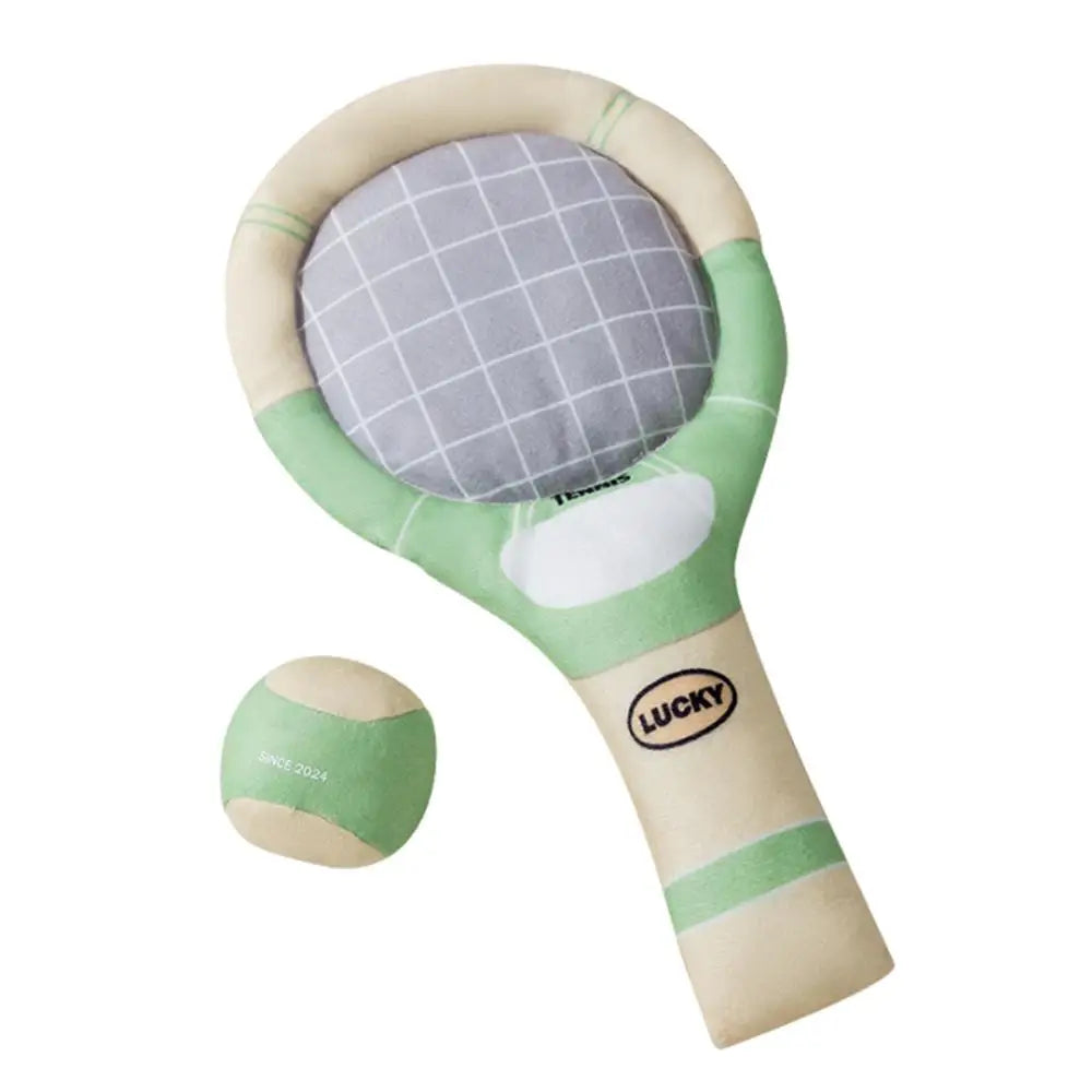 Stuffed Dog Toys Funny Puppy Squeaky Tennis Balls And Racket Set For Teething Chewing Indoor Outdoor Chew Play Dog Toys For