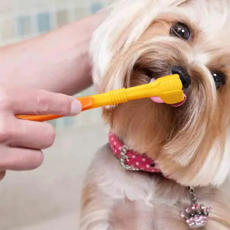 Three Sided Pet Toothbrush Three-Head Pet Toothbrush For Dogs And Cats Oral Cleaning Brush Care Products Tool Wholesale