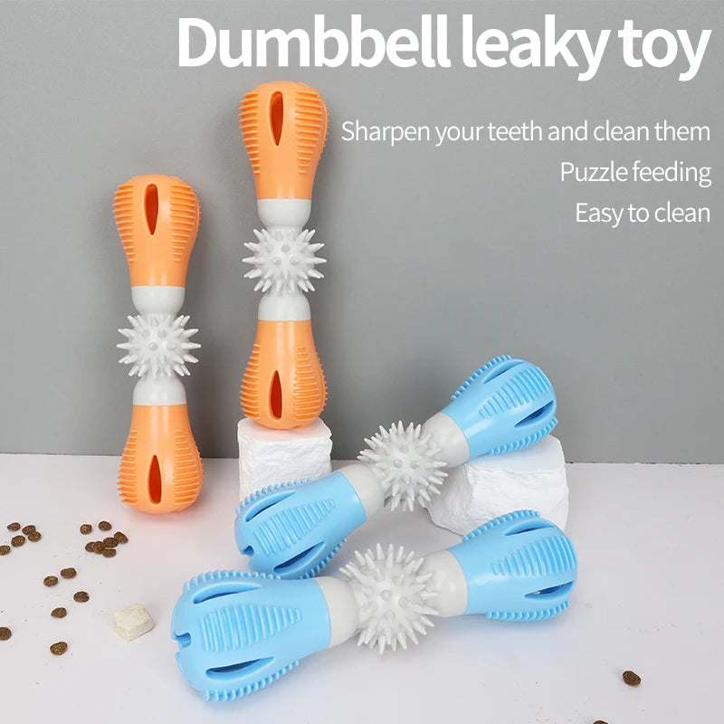 Indestructible Dog Chew Toy Puppies Teeth Cleaning Toy Food Dispensing Soft TPR Interactive Treat Dumbbell Puzzle Toy