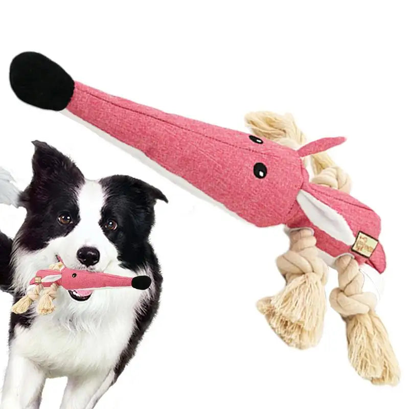 Interactive pet teething toy with cotton rope and squeaky plush for medium dogs.