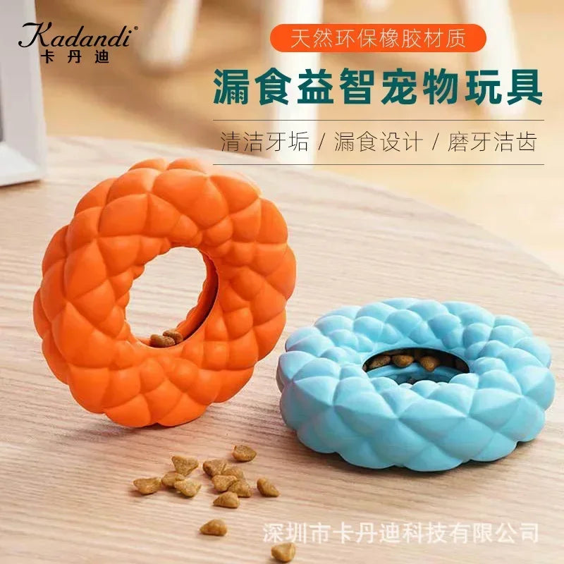 Pet Dog Chewing Toy Foraging Plate Rubber Ring Leak Feeder Resistant To Bite Molar Foraging Interactive Game Educational Toys