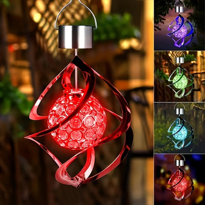 Wind spinner solar light with rotating colorful LED ball, 