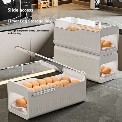 Food grade slide storage box with drop-resistant egg holder for kitchen.