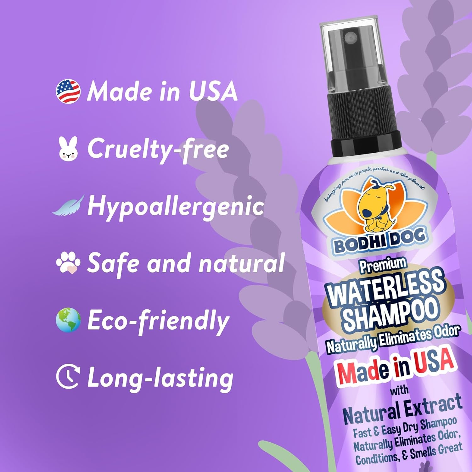 Waterless Shampoo - Natural Dry Shampoo for Dogs & Cats - Neutralizes Pet Odor - No Rinse Required - Made of Natural Extracts - Safe for Sensitive Skin - Made in USA - Lavender (8 Fl Oz)