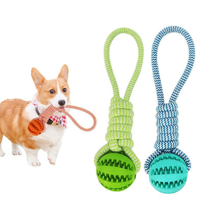 Interactive dog toys treat balls with hemp rope for chewing and tug-of-war, bite-resistant and dental cleaning for small dogs and puppies