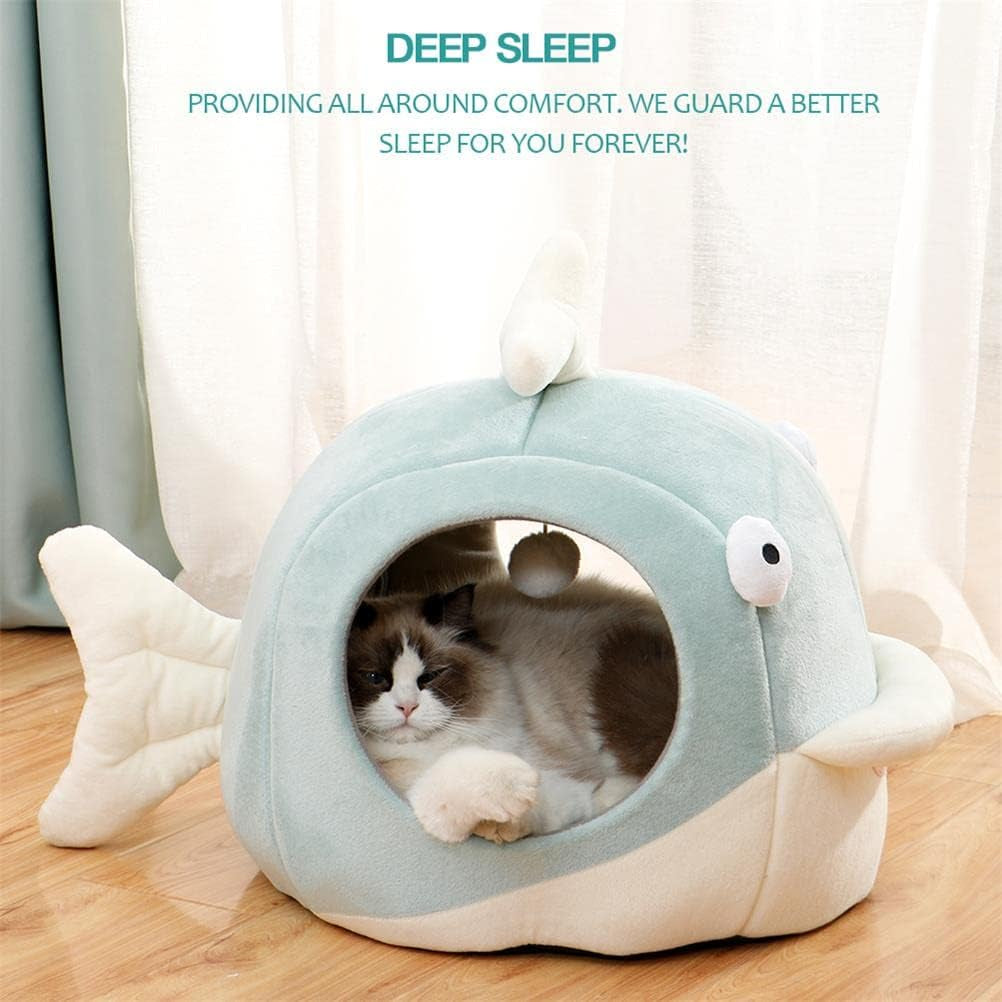 Cat Beds for Indoor Cats - Cat Bed Cave with Removable Washable Cushioned Pillow, Calming Cozy Soft Cat Cave, Cute Friendly Dolphin Cat Houses for Indoor Cats No Deformation Pet Bed, M