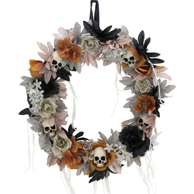 1.83-Ft. Halloween Autumn Wreath with Skulls, Multicolor